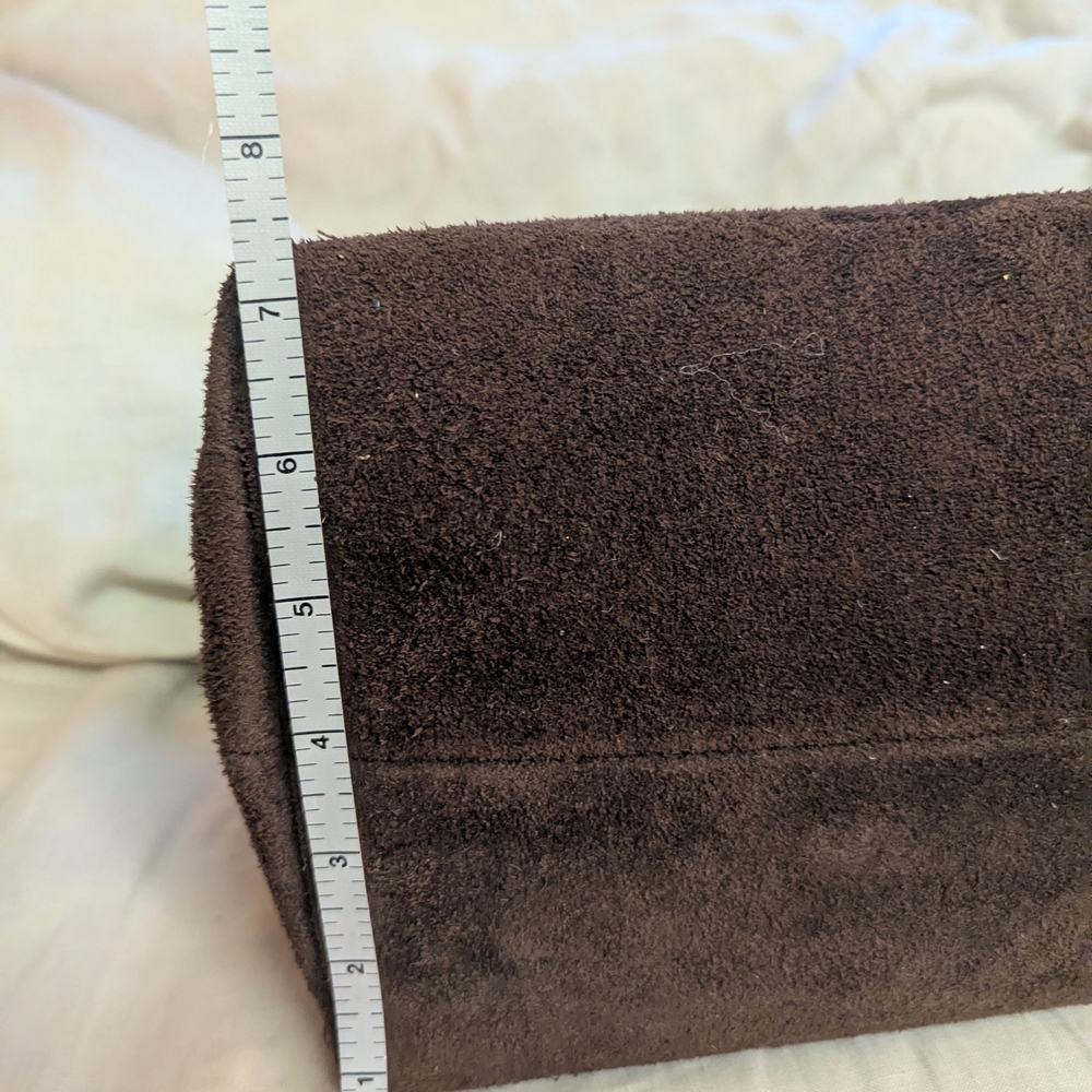 Sophisticated Chocolate Suede Satchel - Picture 12 of 13